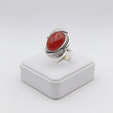 natural red agate carnelian aqeeq 28.00ct Silver ring with a red stone on a white box