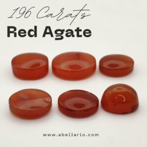 Six polished reddish-orange Carnelian gemstones, also known as Irani Aqeeq or Yemeni Haqeeq, displayed on a white background, showcasing their smooth cabochon cuts and vibrant natural color.