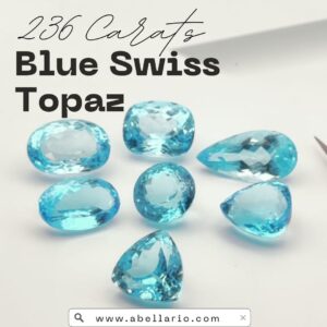 Natural Blue Swiss Topaz gemstones, 236 carats, top graded and loupe clean, Abellario